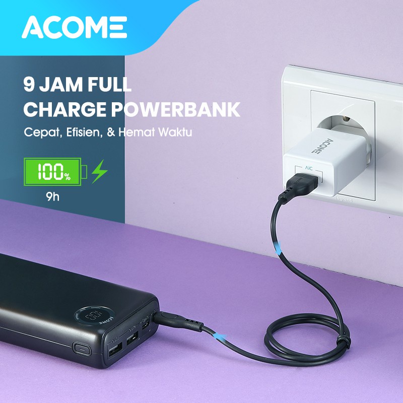 ACOME POWERBANK 20000mAh FAST CHARGING LED DISPLAY DUAL INPUT &amp; OUTPUT GARANSI RESMI 18 BULAN AP202