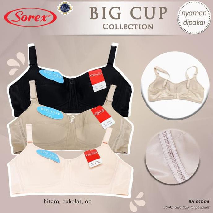 BH BRA Big Cup Size 36-42 Tanpa Kawat Busa Tipis Sorex 01005 - Hitam, 40