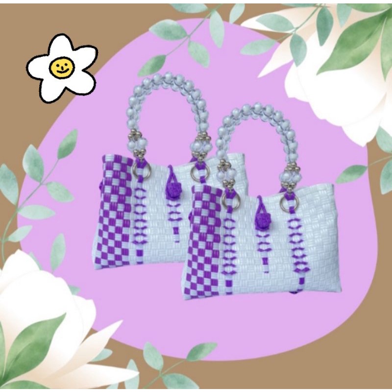 handbag tas anyaman jali premium handle mutiara