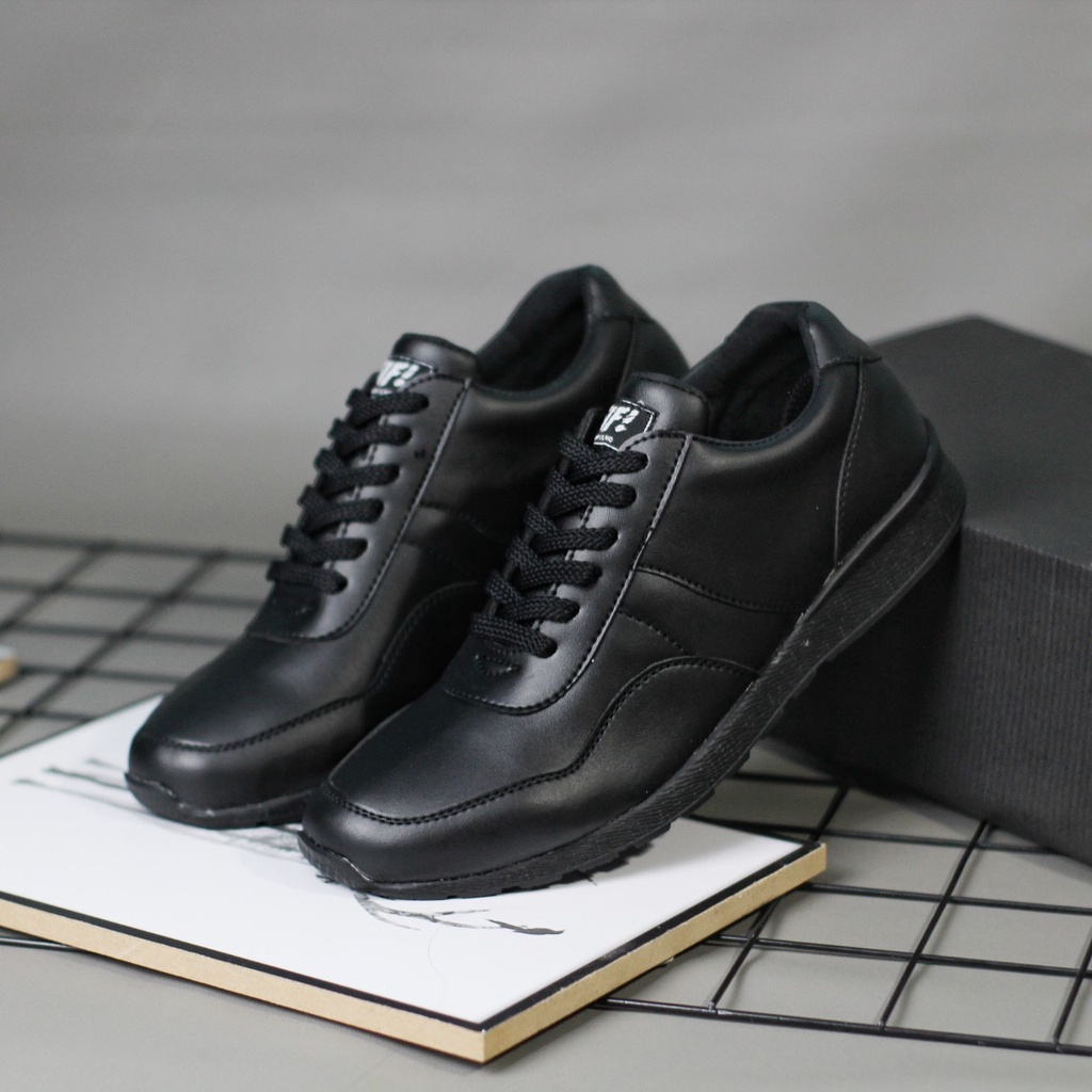 VEGAN|Sepatu Sneakers Hitam Tali Sepatu Casual Pria Original Kulit Sintetis