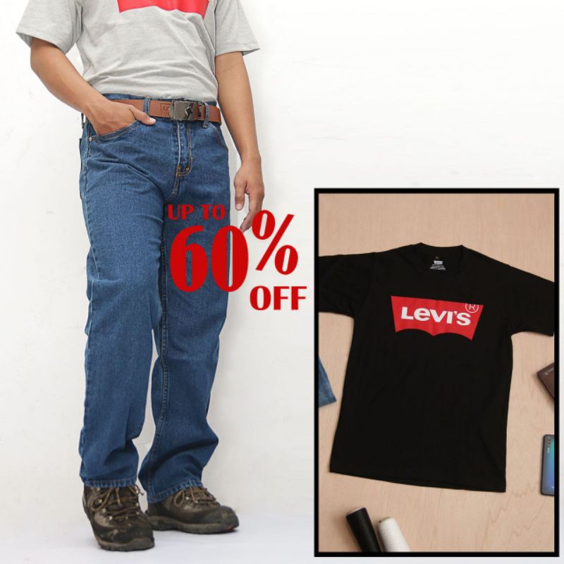 Jeans Panjang Pria Levis + Kaos Size 28-33
