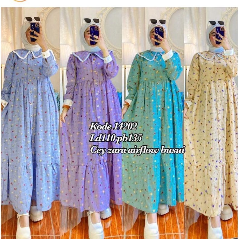 Gamis Full Motif Bahan Cey Zara Crinkle by Posh Girl