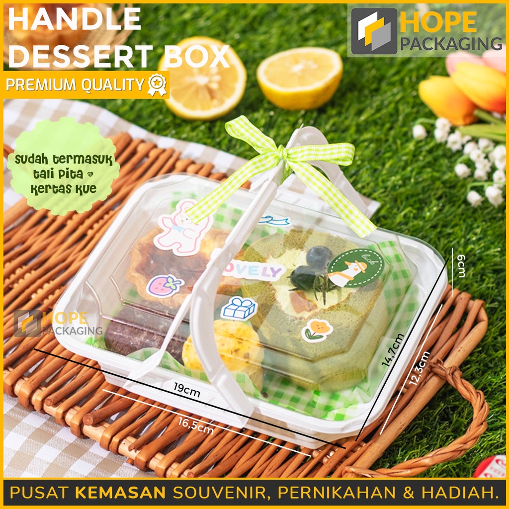 [ISI 5 pcs] Handle Kotak Dessert Box / Kotak Mika Lunch Box / Box Mika Kue / Box Cookies / Box Dessert