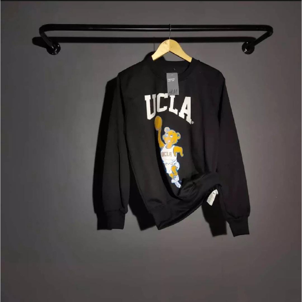 Sweater Hoodie Cruneck UCLA Hitam H&amp;M Original Distro Premium Untuk Pria Dan Wanita Murah Bahan Tebal