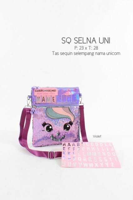 TAS SEQUIN SELEMPANG UNICORN BERUBAH WARNA TULIS NAMA