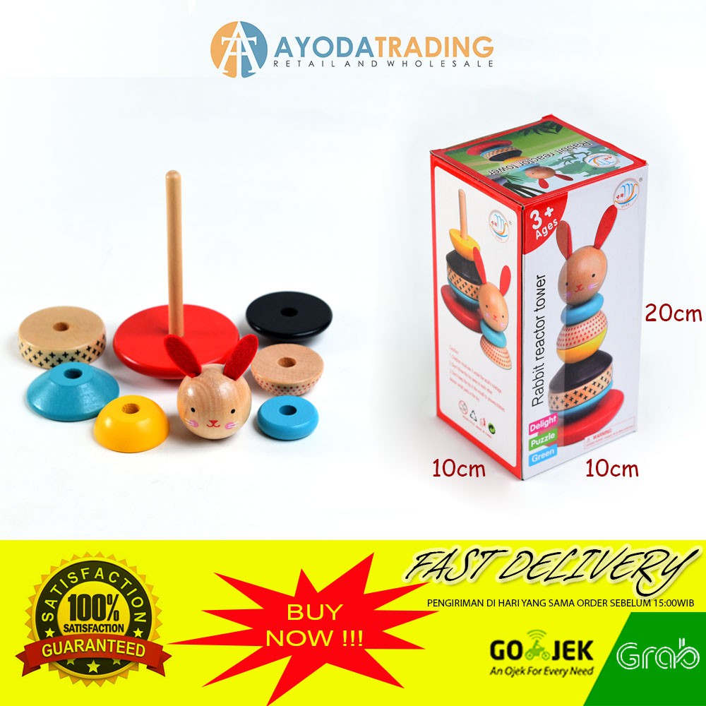 Rabbit Stacking Tower Mainan Edukasi Kayu Balok Susun