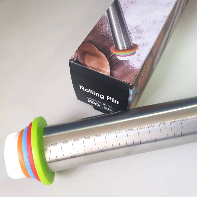 Adjustable rolling pin stainless 35 cm gilingan adonan 4 ketebalan rollpin ring giling roti pizza