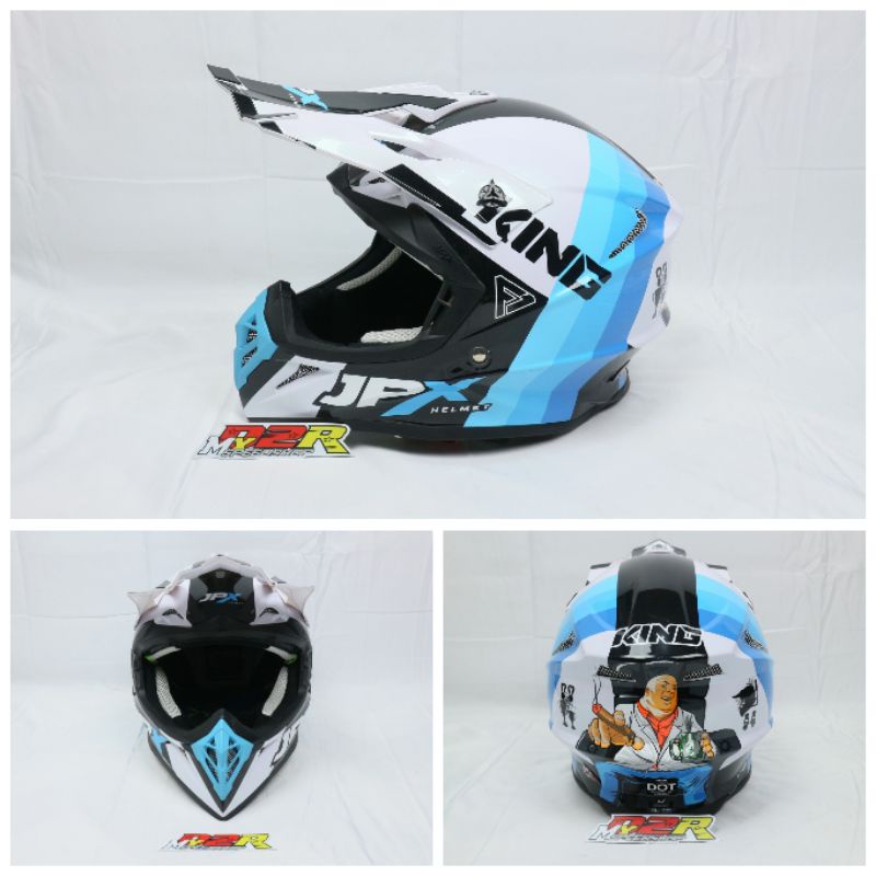 Helm JPX Cross Full Face X37 King Putih Biru Gloss size xl Helm Trail Adventure