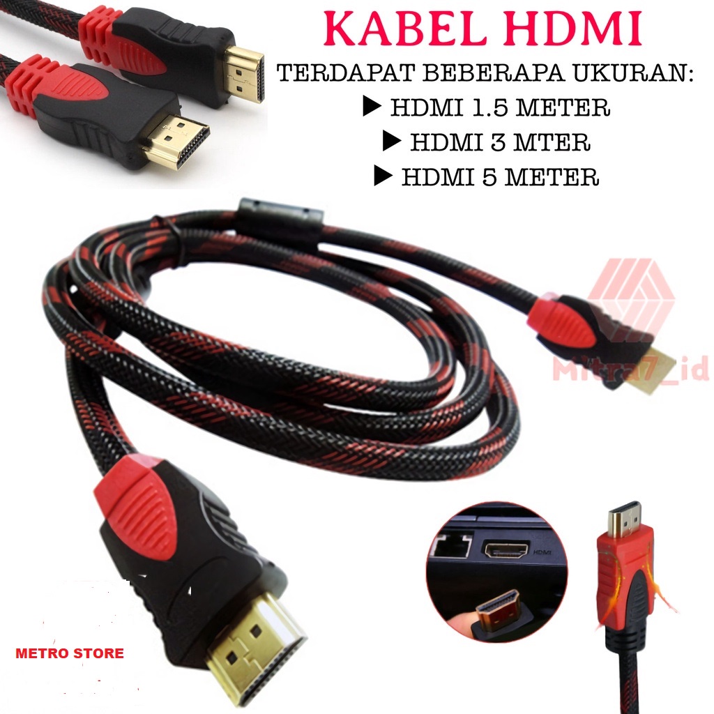 KABEL HDMI  3METER LAPTOP KE TV CCTV NYLON SERAT JARING / KABEL HDMI 1080P V1.43D HQ HIGH QUALITY