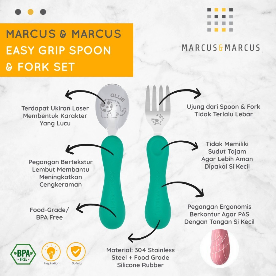 Marcus &amp; Marcus | Easy Grip Spoon &amp; Fork Set - Green