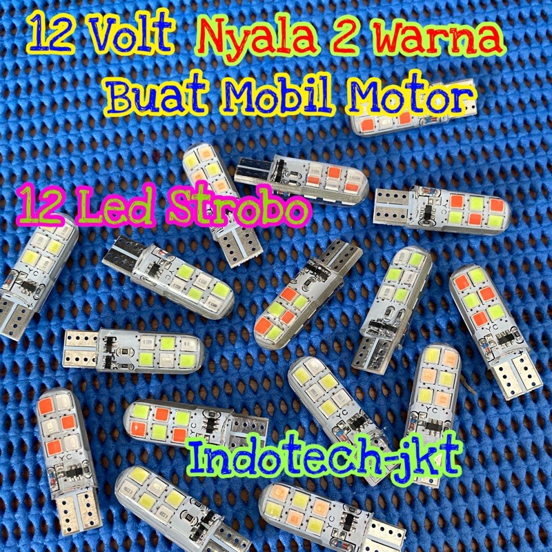 Lampu Senja Sein Motor Mobil T10 12 Volt 2 Warna 12 Led NEW