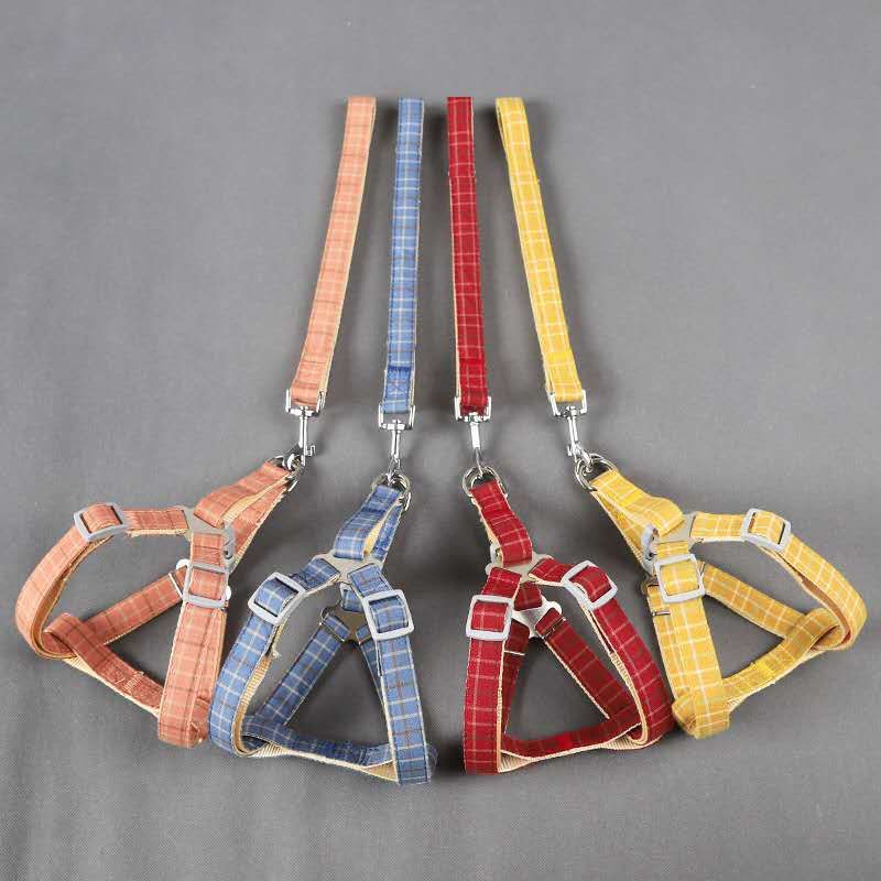 Pet Harness Dog Cat / Tali Tuntun Anjing Kucing Kelinci - Denim kotak