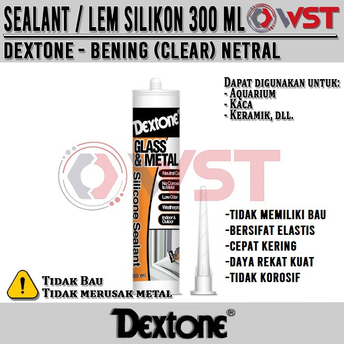 

DEXTONE LEM SILIKON BENING CLEAR (TANPA BAU) / Lem Kaca / Sealant / Lem Aquarium