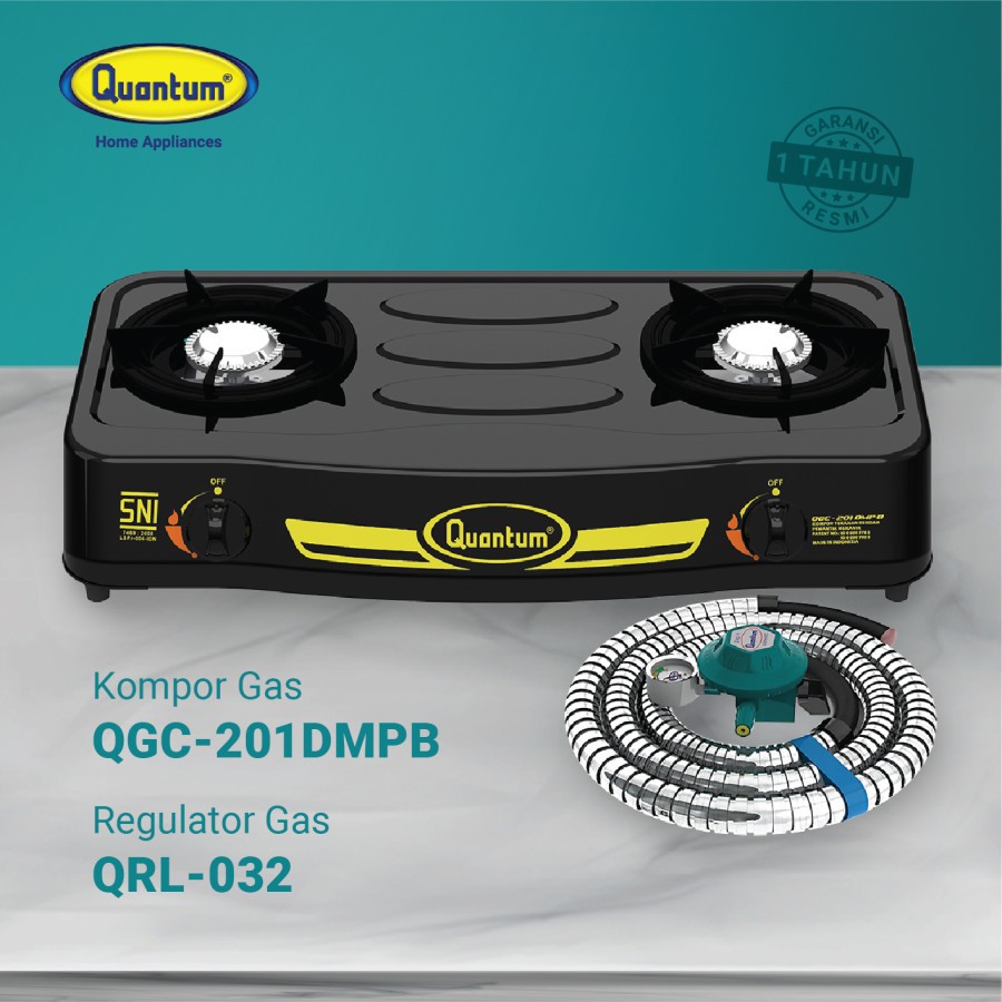 Paket HEMAT Kompor Quantum 2 Tungku DMPB + Selang Regulator  (OJEK ONLINE)