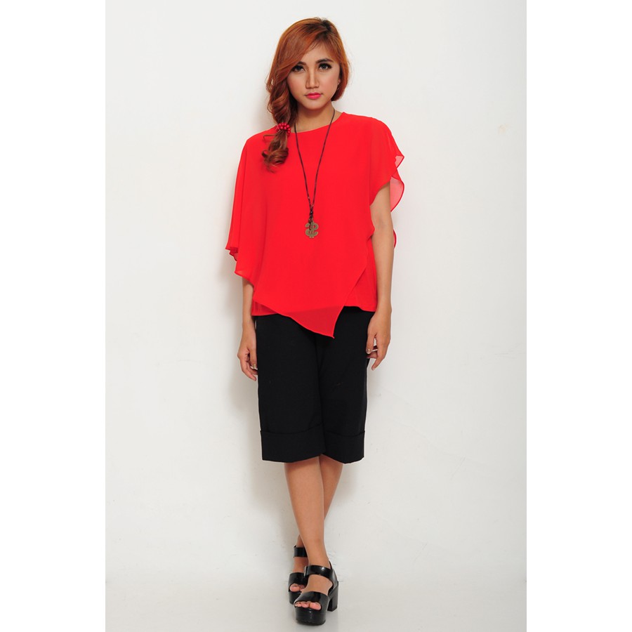 June Atasan Wanita Jumbo/Blus Kerja Wanita/Baju Jumbo Terbaru/Ata SV486 Blouse Sifon Kombinasi Spand