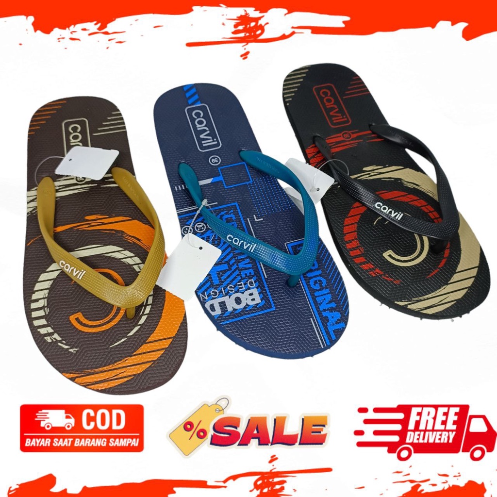 Carvil Sandal Pria Original - Sendal Carvil Pria Dewasa Spons Original Empuk Enteng  Sandal Japit Jepit Anti Slip Ukuran 38 - 44