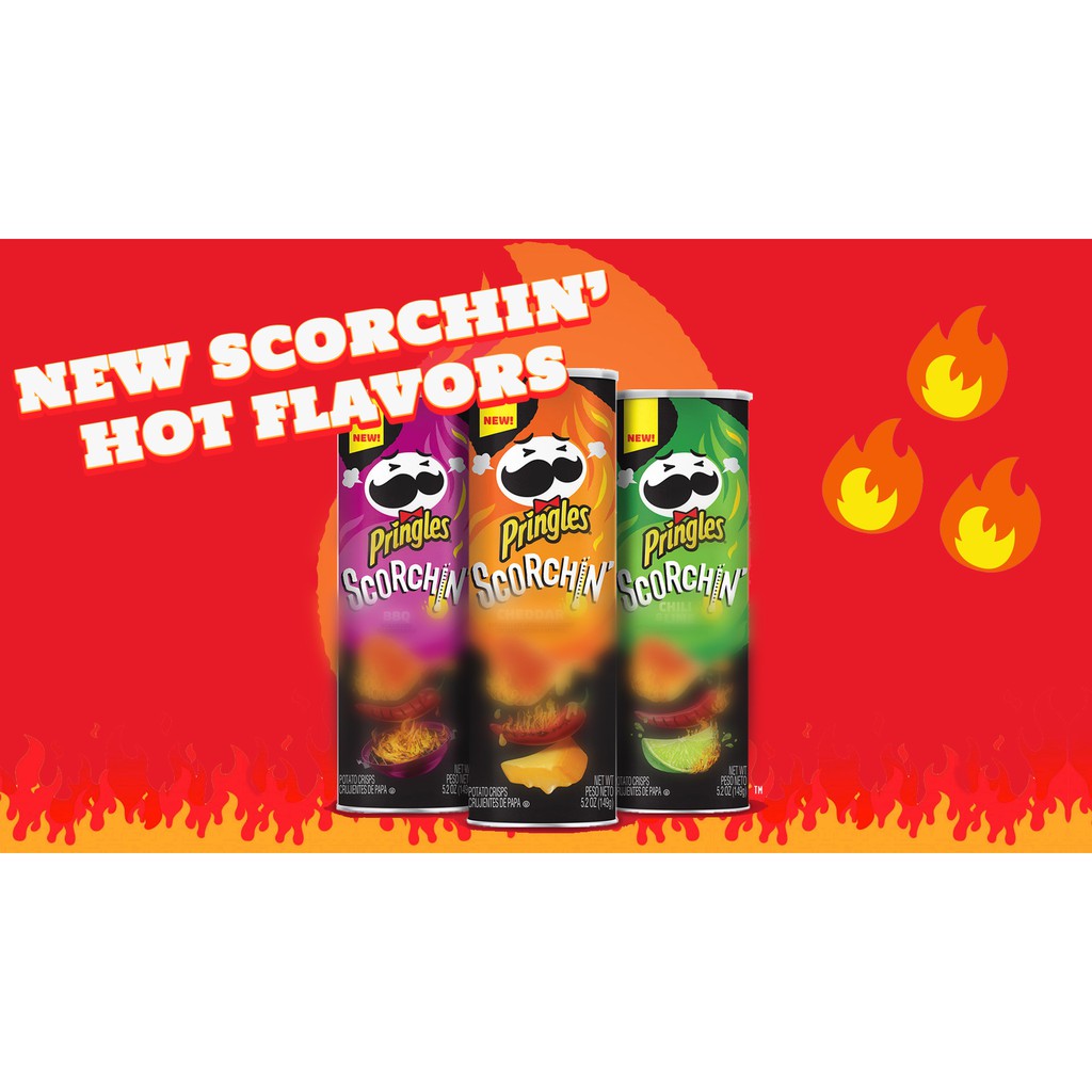 NEW PRINGLES SCORCHIN "HOT FLAVOURS" CHEESE / BBQ 71GR