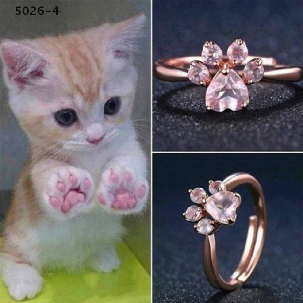 5026-4 Cat Claw Opening Adjustable Ring Women Rose Gold Crystal Zircon Finger Ring Gift 5026-4