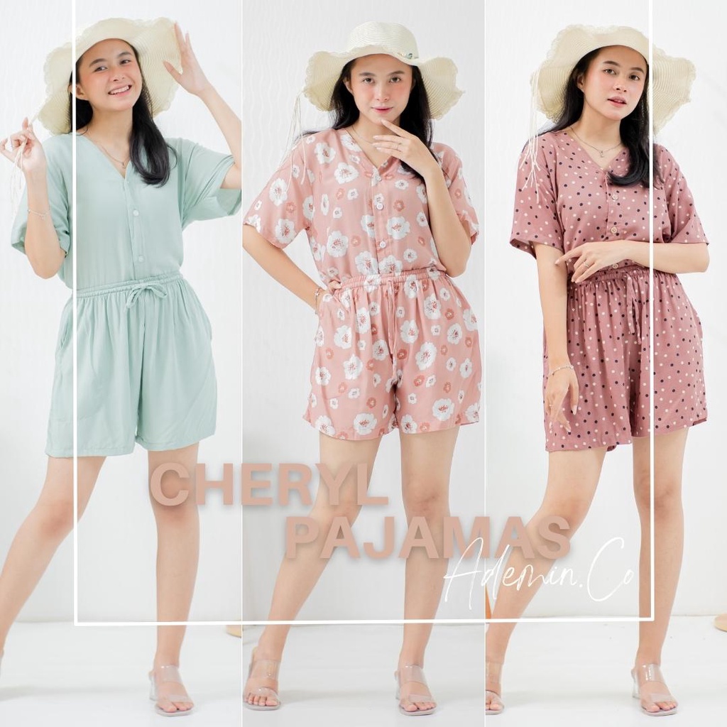 CHERYL Set Piyama Kancing Rayon Premium | Setelan Baju Tidur Wanita Celana Pendek BUSUI FRIENDLY By Ademin.Co