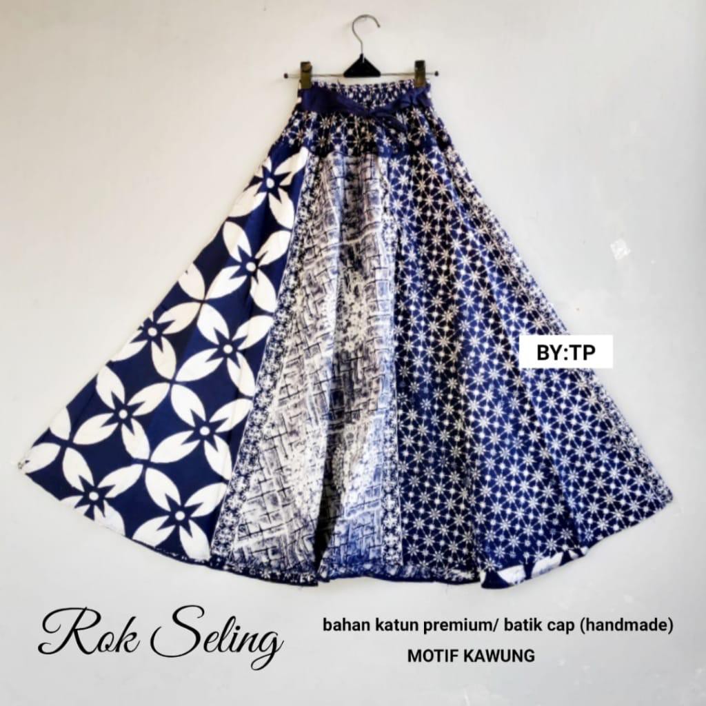 Rok Seling Batik Wanita Bawahan Indigo Modern Katun Cap Handmade Motif Premium Exclusive