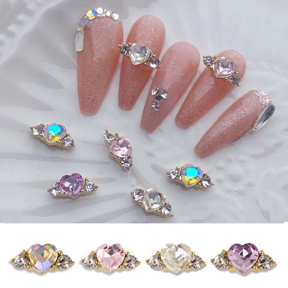 [Elegan] Jantung Kuku Berlian Imitasi DIY Shiny 3D Nail Charms Cinta Bentuk Paku Bor Manicure Zircon Glitter Nail Permata