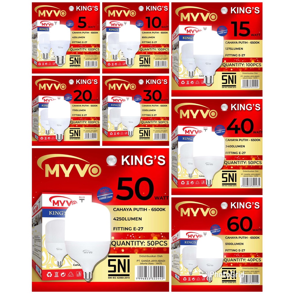 Lampu Led 50watt Jumbo Myvo King Capsule T Bulb Nyala Putih Bergaransi