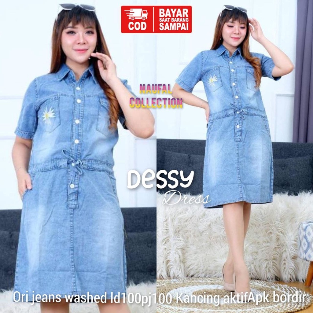 Dessy Dress Jeans Lepis Wanita Casual Dress Denim Korea Daster Jeans Busui Home Dress Kekinian