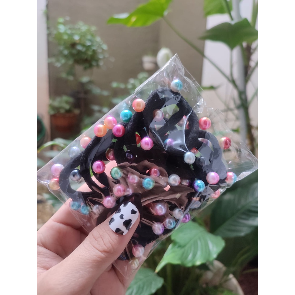 Ikat Rambut Korea Towel Ring Set ( isi 50pcs)-TOWEL PEARL-BLACK(15