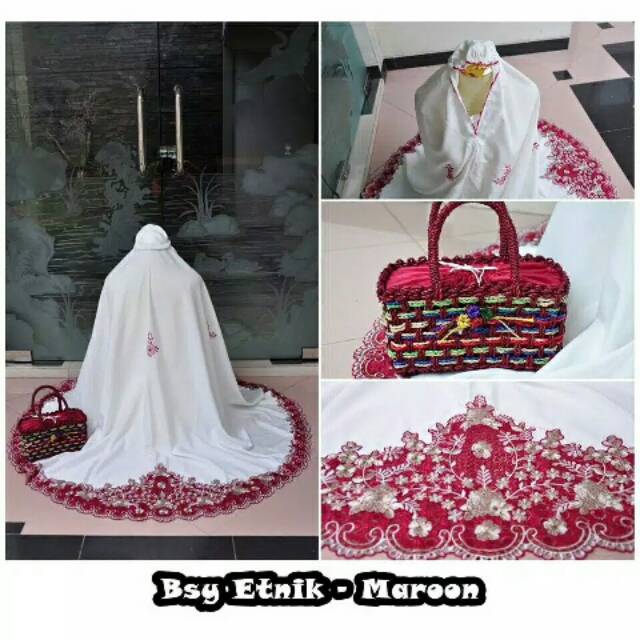 MUKENA DEWASA BSY BORDIR TASIK + TAS ROTAN ETNIK EKSKLUSIF