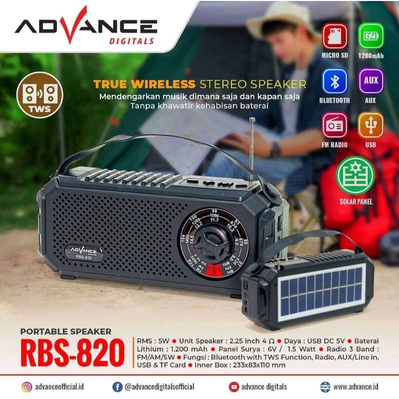 Portable Speaker Bluetooth music bos advance rbs 820 rbs820 solar panel