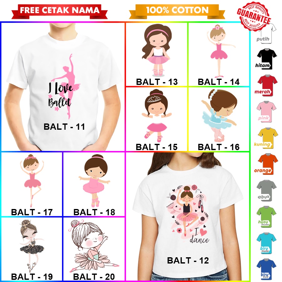 [FREE NAMA] Baju Kaos COUPLE  ANAK DAN DEWASA BALLERINA BALET