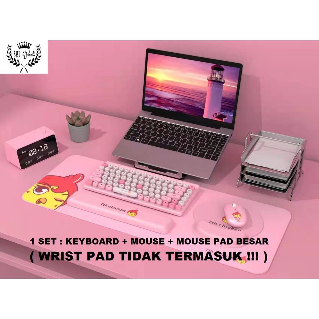 Keyboard mouse combo Wireless USB 2.4 Silent Key plus Mouse pad besar