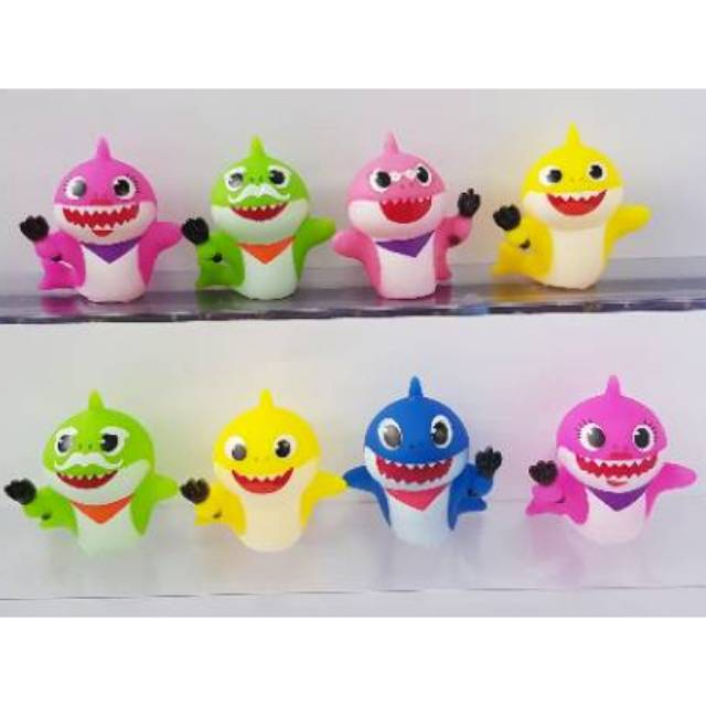 8 pc topper mainan karet baby shark 4cm hiasan kue ulang tahun pajangan mobil figurin