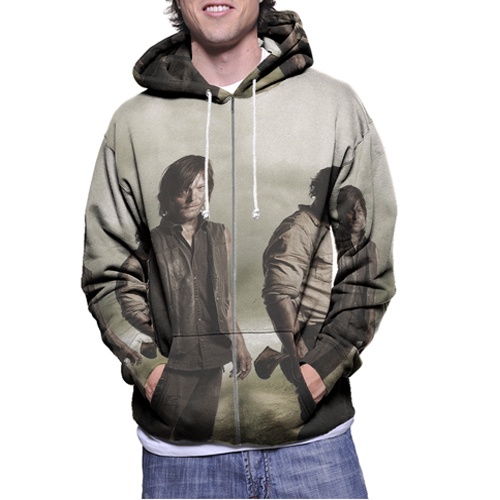 Jaket Hoodie Rick Grimes Daryl Dixon Walking Dead Hoodie Fullprint Casual Zipper Hoodie Fullprint Ne