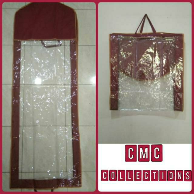 Cover gaun baju pengantin / cover gantungan baju gaun / pelindung gaun merah maroon - 185Cm