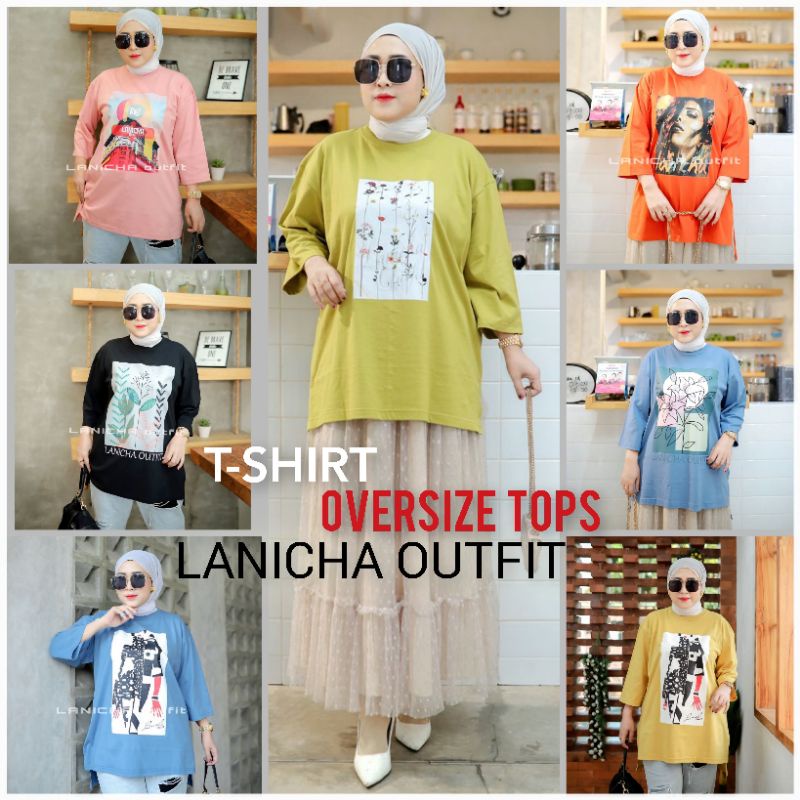 Atasan Kaos Oversize Original Lanicha / Top Lanicha Over size Jumbo /Kaos Wanita Panjang Longar Terb
