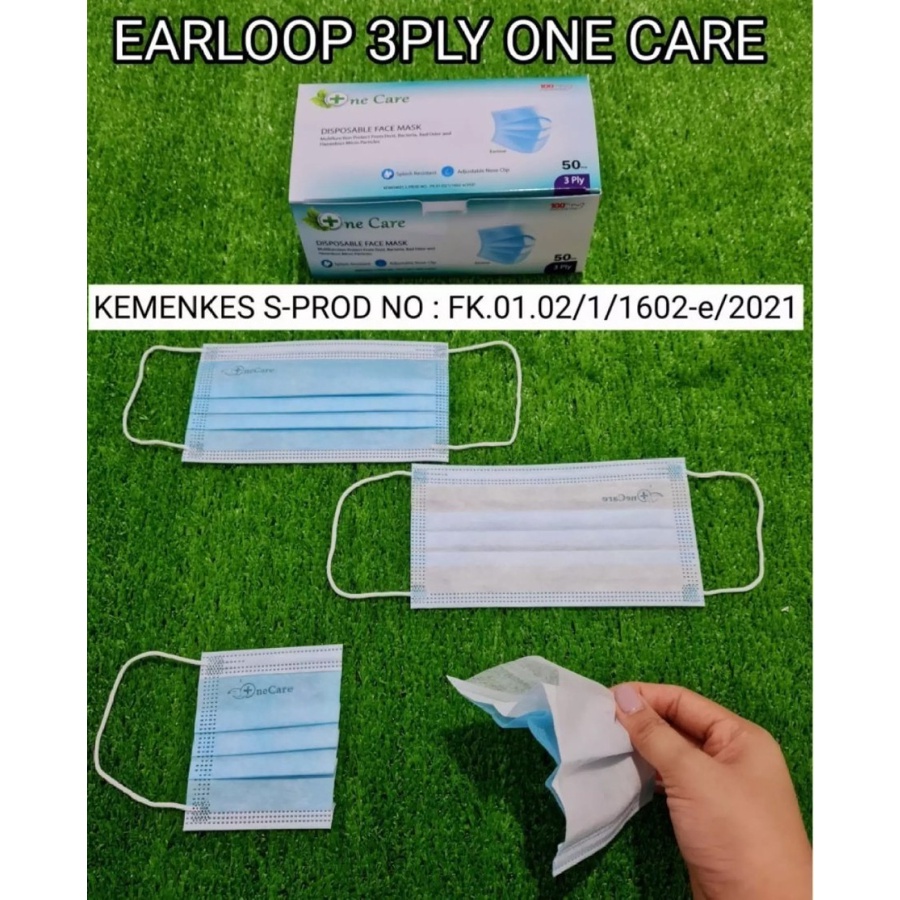 Masker Local 3ply isi 50 Pcs Earloop NeCare Indonesia Emboss Kemenkes