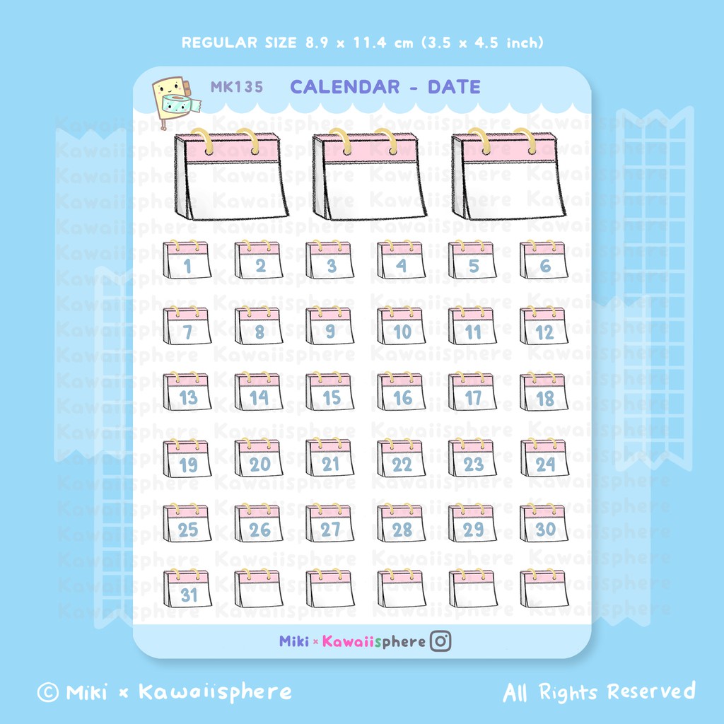 

Calendar - Dates | MK135 Kawaiisphere Journal / Ring Binder Sticker | Stiker Tanggal