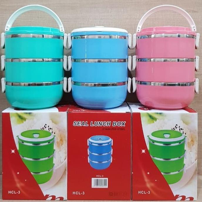 Lunch Box Rantang 3 Susun Glossy Tempat Kotak Makan Bekal Lucu Unik