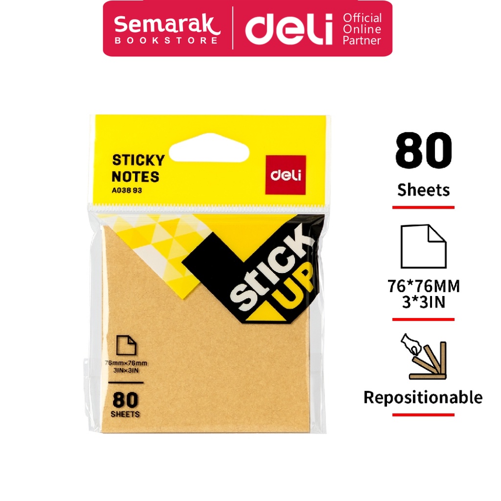 

Deli EA03893 Sticky Notes Kertas Pencatat 76 x 76 mm - Kraft [1 Pc @ 80 Lembar]