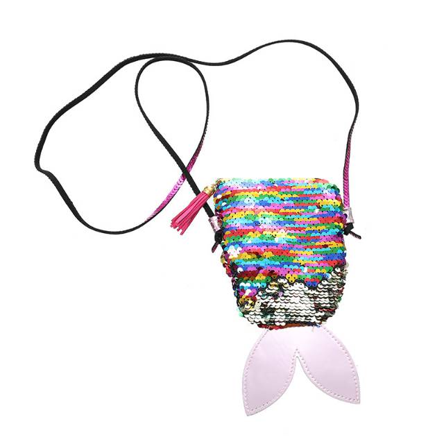 MINI SEQUIN SLING BAG / TAS MINI SELEMPANG MERMAID ANAK IMPORT KOREA MURAH LUCU PINK RAINBOW