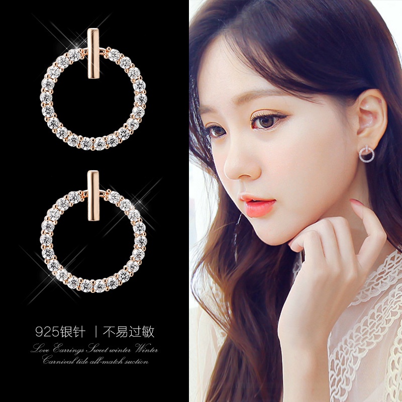 S925 sterling silver earbud selebriti Internet bulat anting-anting pendek Korea temperamental stud a