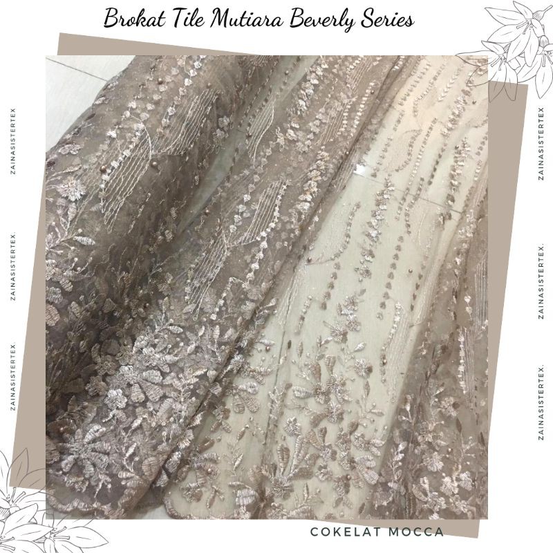 Kain Brokat Tile Mutiara Beverly Series Warna Cokelat Mocca Cappuccino