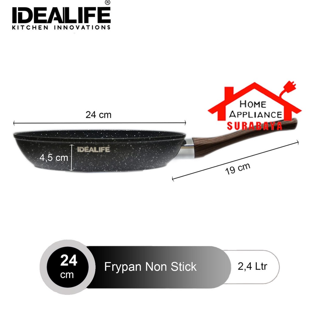 IDEALIFE Panci Cookware Frypan - Fry Pan Marble Anti Lengket + Spatula 20CM IL-20FP / 24CM IL-24FP