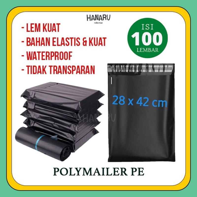 

plastik hitam polymailer 28 x 42 cm / 100 pcs / 1 ikat plastik packing