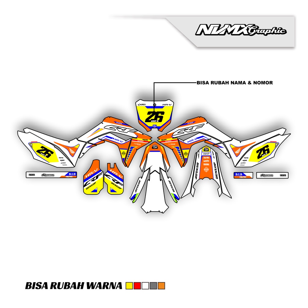 DECAL CRF 150 L SUPERMOTO POLA PRESISI CUSTOM DESAIN ORANGE