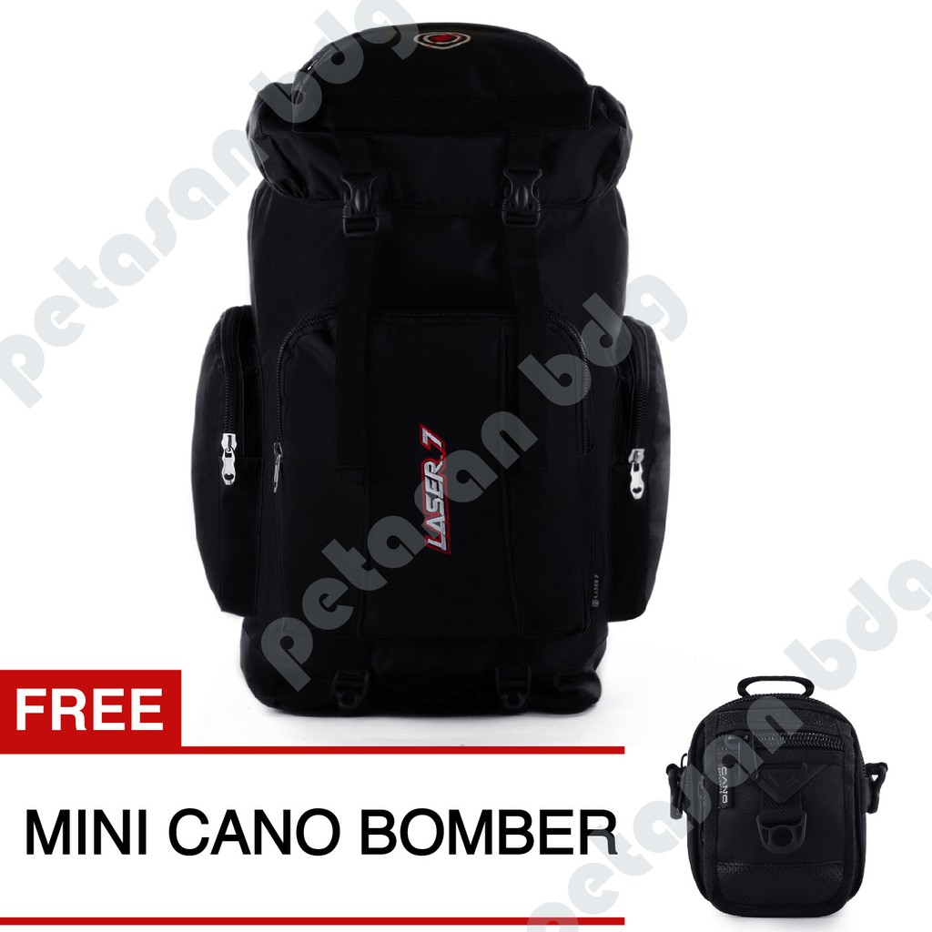 PTS -Laser7 - Himalaya Mountaineering Backpack - Black Coral + Tas Selempang Mini Cano Bomber