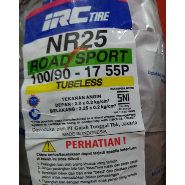 Ban Motor IRC NR25 100 90 Ring 17 Tubeless