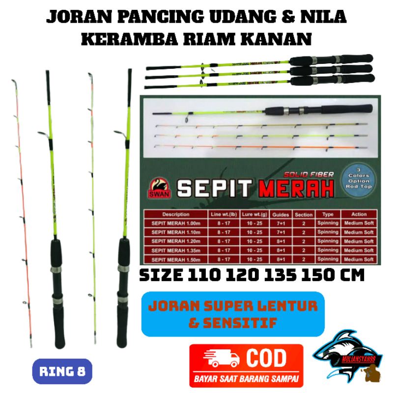 Joran pancing SEPIT MERAH udang galah nila super lentur sensitif kuat fiber solid