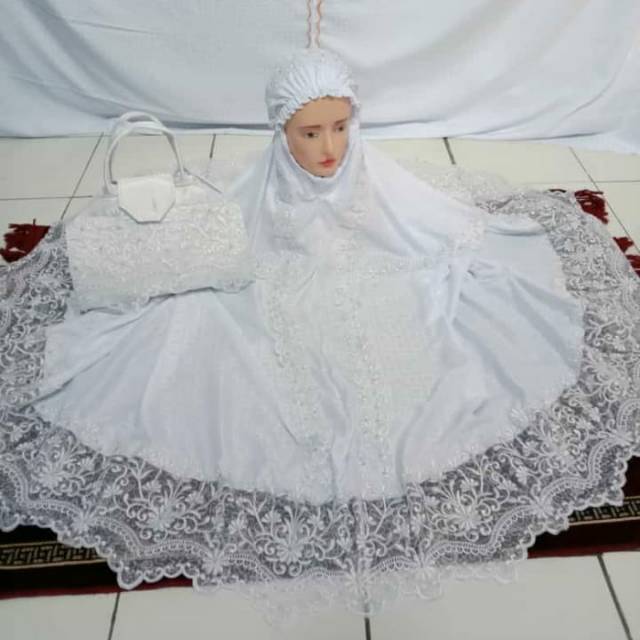 MUKENA PUTIH MOTIF BORDIR - MUKENA BORDIR - MUKENA DEWASA - MUKENA BUNGA - MUKENA BATIK BROKAT 02